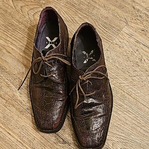 Dark Brown Textured Snake Print Men's Oxfords